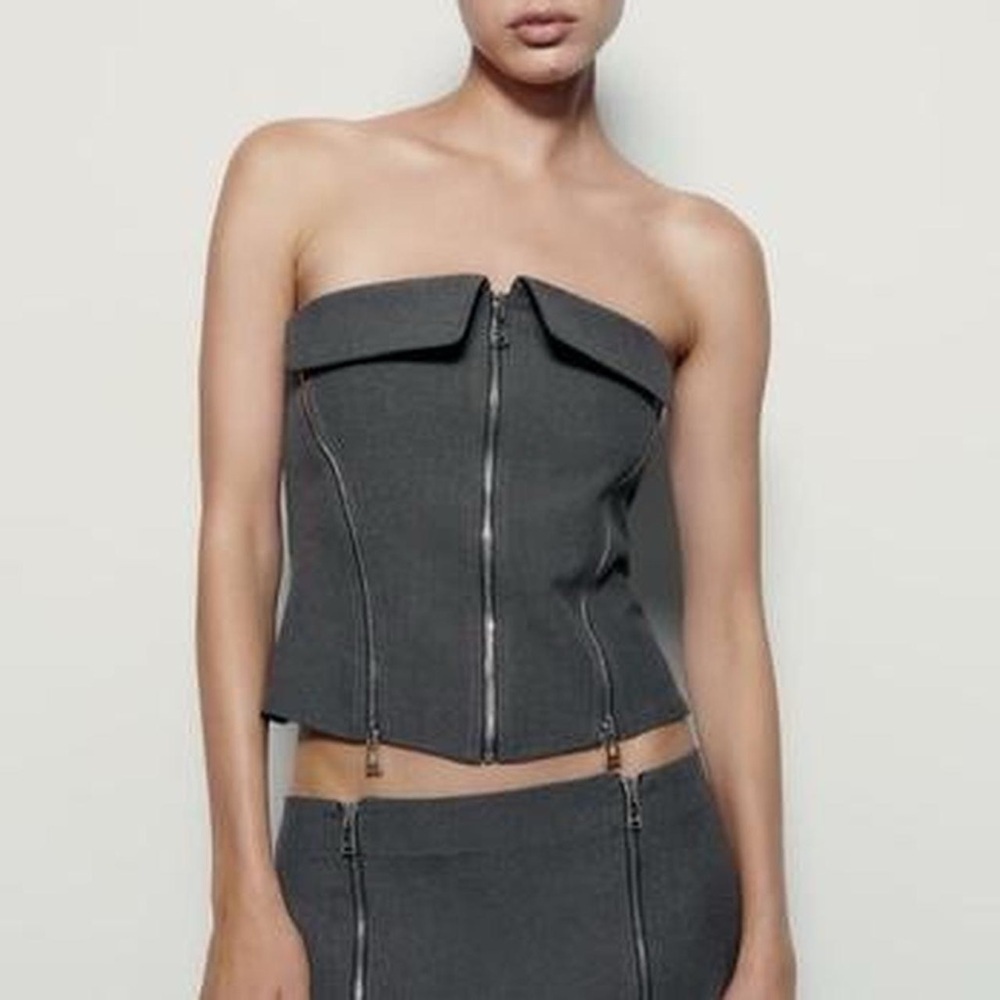 Zara Gray Zippered Corset Top Size XS